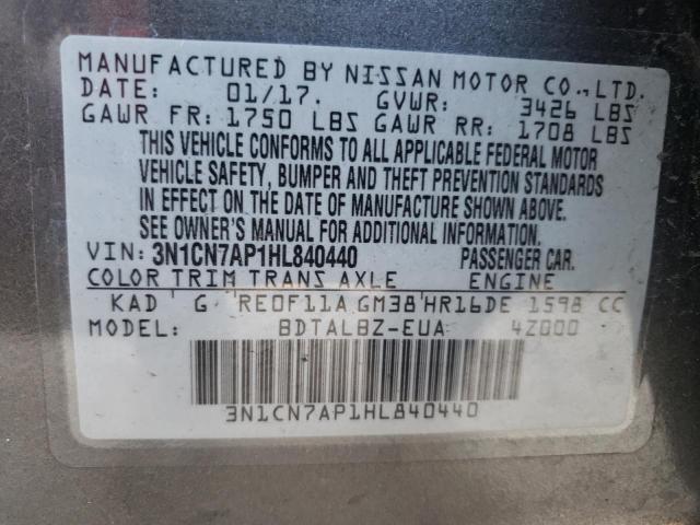 Photo 10 from auction – 2017 NISSAN VERSA S with VIN 3N1CN7AP1HL840440