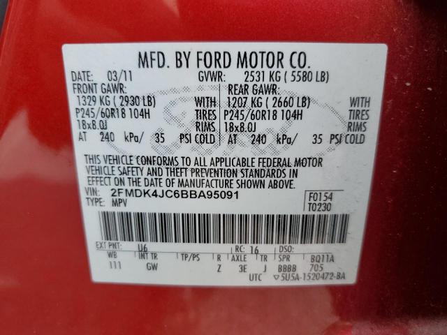 Photo 10 from auction – 2011 FORD EDGE with VIN 2FMDK4JC6BBA95091