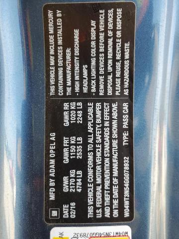 Photo 10 from auction – 2016 BUICK CASCADA PR with VIN W04WT3N54GG078932