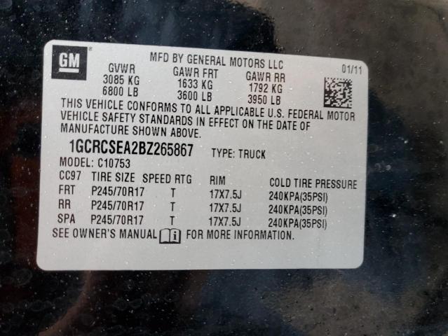 Photo 10 from auction – 2011 CHEVROLET SILVERADO with VIN 1GCRCSEA2BZ265867