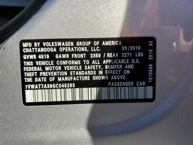 Photo 10 from auction – 2016 VOLKSWAGEN PASSAT S with VIN 1VWAT7A39GC045263