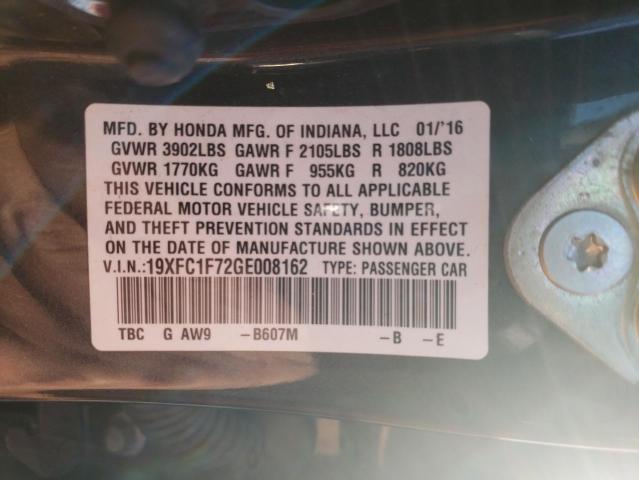 Photo 10 from auction – 2016 HONDA CIVIC EXL with VIN 19XFC1F72GE008162