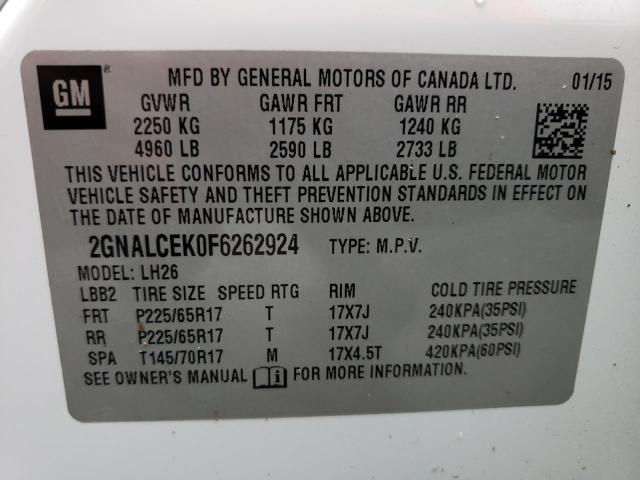 Photo 10 from auction – 2015 CHEVROLET EQUINOX LT with VIN 2GNALCEK0F6262924