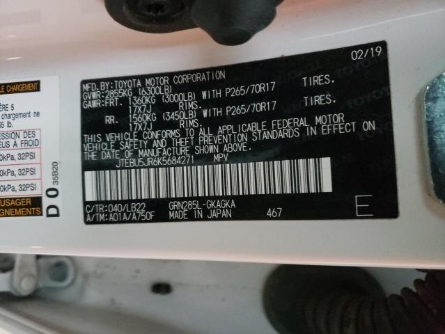 Photo 10 from auction – 2019 TOYOTA 4RUNNER SR with VIN JTEBU5JR6K5684271