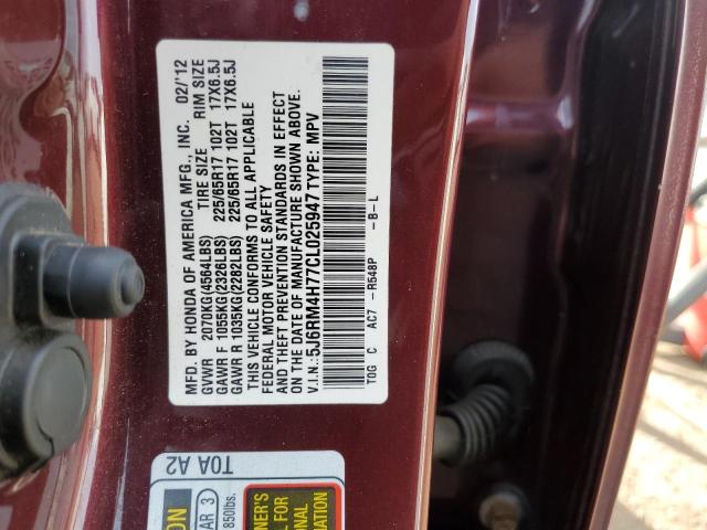 Photo 10 from auction – 2012 HONDA CR-V EXL with VIN 5J6RM4H77CL025947