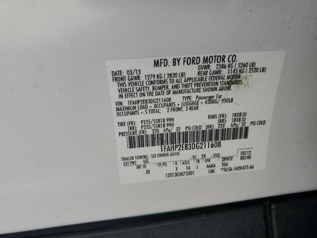 Photo 10 from auction – 2013 FORD TAURUS SEL with VIN 1FAHP2E83DG211608