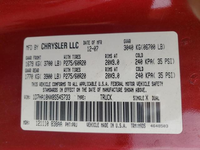 Photo 10 from auction – 2008 DODGE RAM 1500 S with VIN 1D7HA18NX8S545733