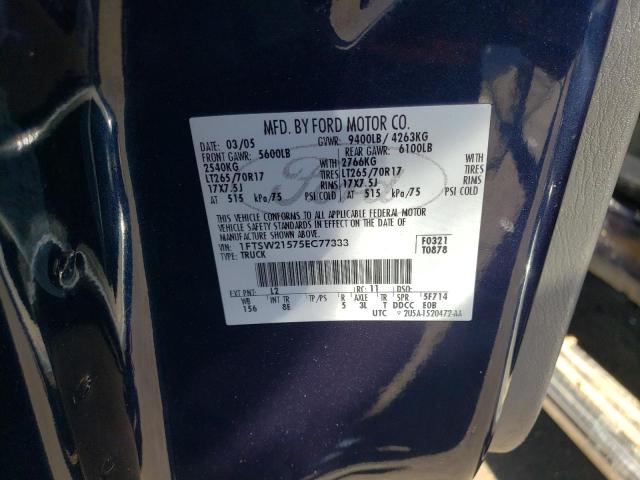 Photo 10 from auction – 2005 FORD F250 SUPER with VIN 1FTSW21575EC77333