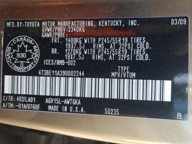 Photo 10 from auction – 2009 TOYOTA VENZA with VIN 4T3BE11A39U002244