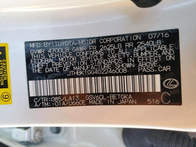 Photo 10 from auction – 2016 LEXUS ES 350 with VIN JTHBK1GG4G2246008