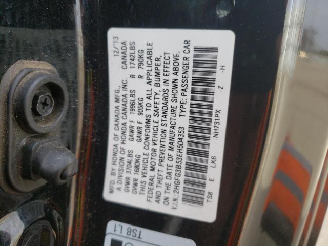 Photo 10 from auction – 2014 HONDA CIVIC LX with VIN 2HGFG3B53EH504353