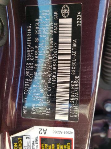 Photo 10 from auction – 2011 TOYOTA AVALON BAS with VIN 4T1BK3DB6BU390772