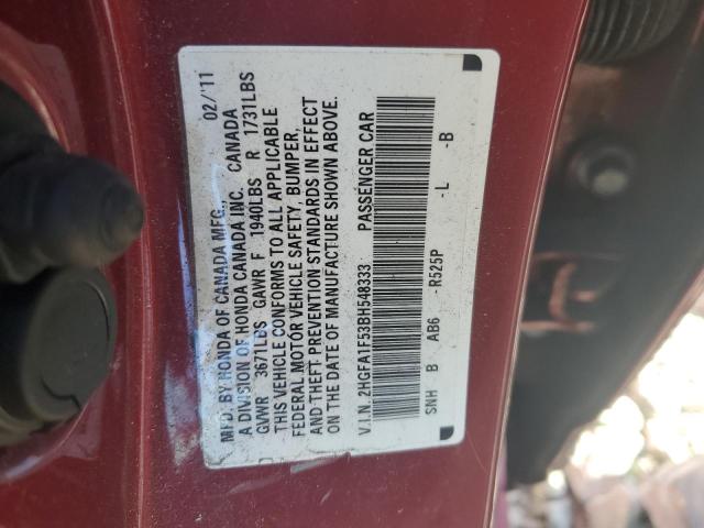 Photo 10 from auction – 2011 HONDA CIVIC LX with VIN 2HGFA1F53BH548333