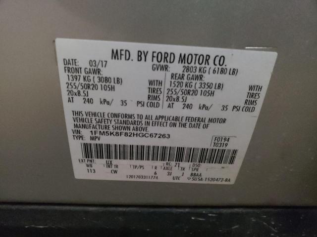 Photo 10 from auction – 2017 FORD EXPLORER L with VIN 1FM5K8F82HGC67263