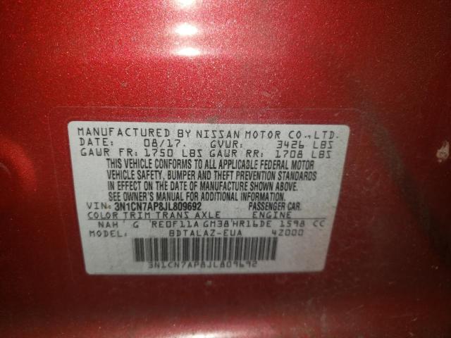 Photo 10 from auction – 2018 NISSAN VERSA S with VIN 3N1CN7AP8JL809692