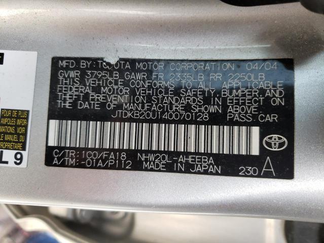 Photo 10 from auction – 2004 TOYOTA PRIUS with VIN JTDKB20U140070128
