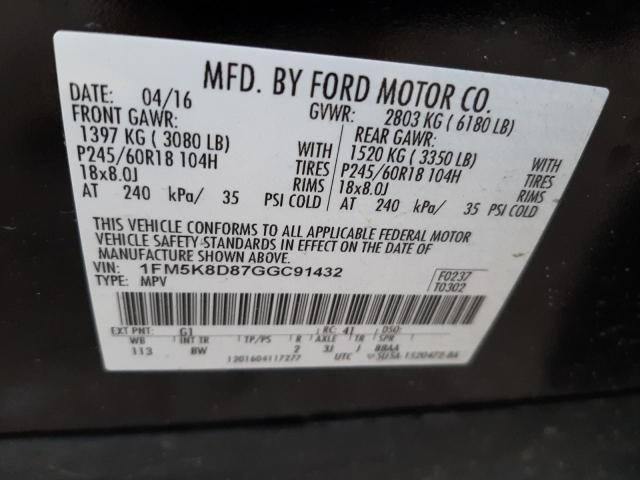 Photo 10 from auction – 2016 FORD EXPLORER X with VIN 1FM5K8D87GGC91432