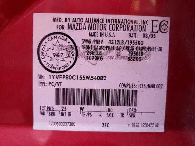 Photo 10 from auction – 2005 MAZDA 6 I with VIN 1YVFP80C155M54082