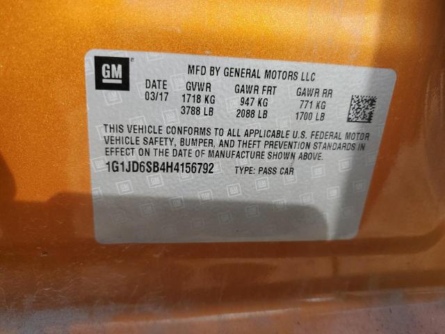 Photo 10 from auction – 2017 CHEVROLET SONIC LT with VIN 1G1JD6SB4H4156792