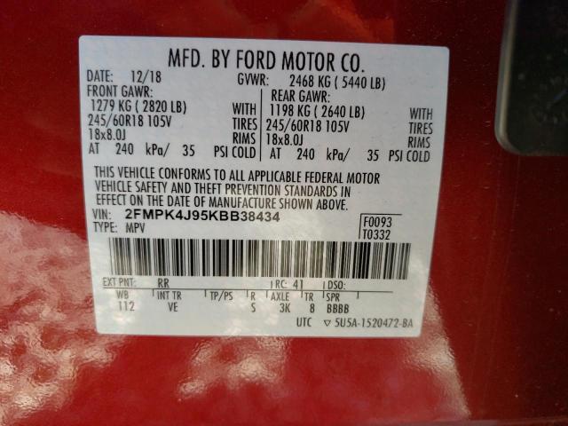 Photo 10 from auction – 2019 FORD EDGE SEL with VIN 2FMPK4J95KBB38434