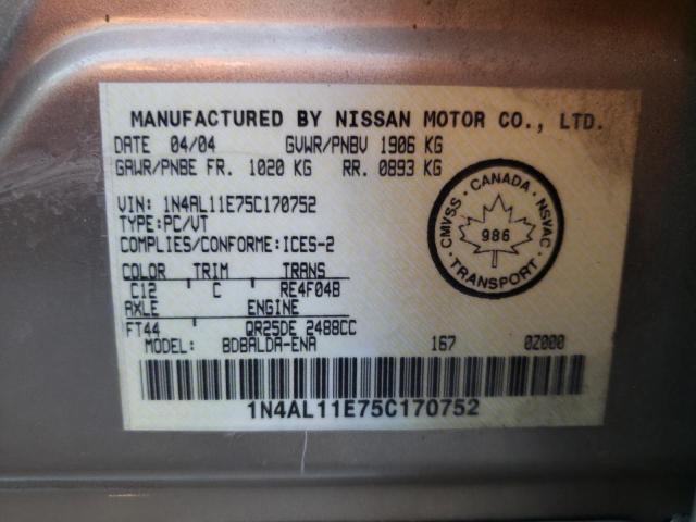 Photo 10 from auction – 2005 NISSAN ALTIMA S with VIN 1N4AL11E75C170752