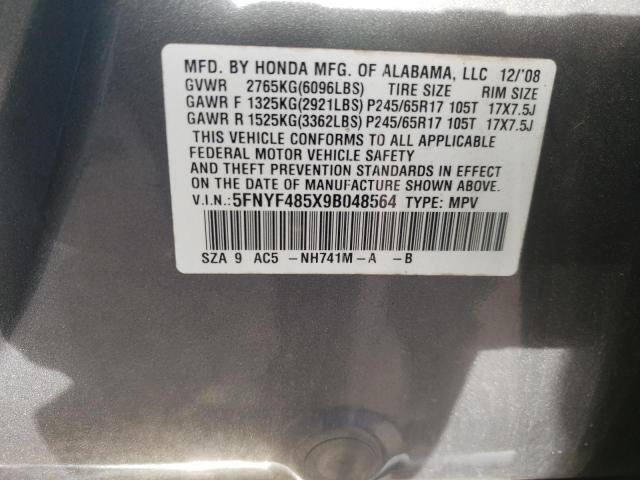 Photo 10 from auction – 2009 HONDA PILOT EXL with VIN 5FNYF485X9B048564