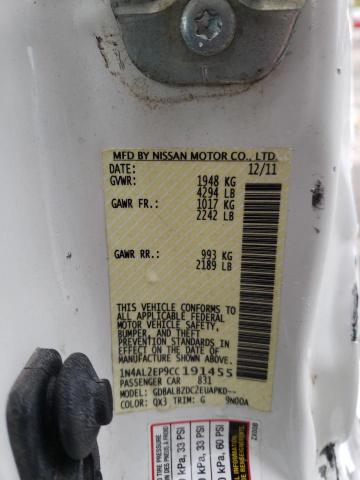 Photo 10 from auction – 2012 NISSAN ALTIMA S with VIN 1N4AL2EP9CC191455