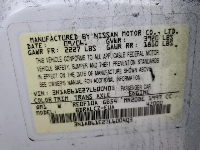 Photo 10 from auction – 2007 NISSAN SENTRA 2.0 with VIN 3N1AB61E27L600403
