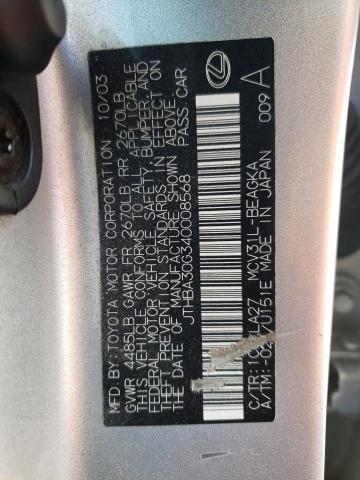 Photo 10 from auction – 2004 LEXUS ES 330 with VIN JTHBA30G340008568