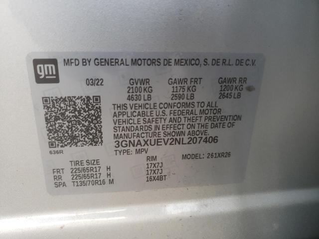 Photo 10 from auction – 2022 CHEVROLET EQUINOX LT with VIN 3GNAXUEV2NL207406