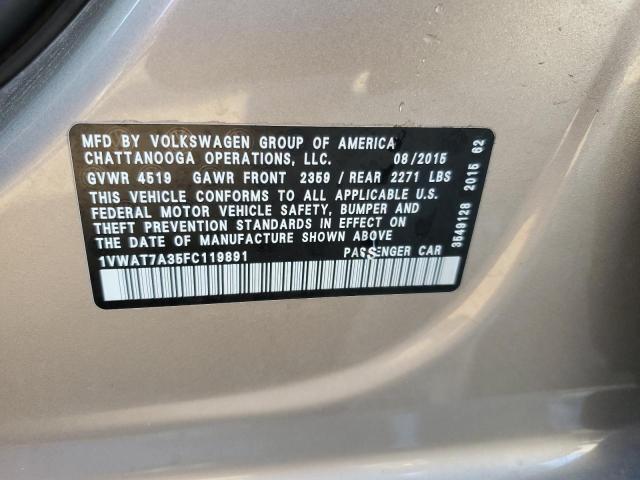 Photo 10 from auction – 2015 VOLKSWAGEN PASSAT S with VIN 1VWAT7A35FC119891