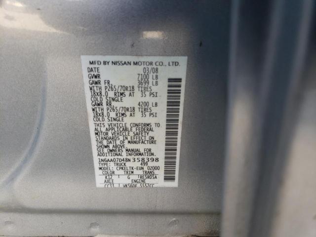 Photo 10 from auction – 2008 NISSAN TITAN XE with VIN 1N6AA07D48N358398