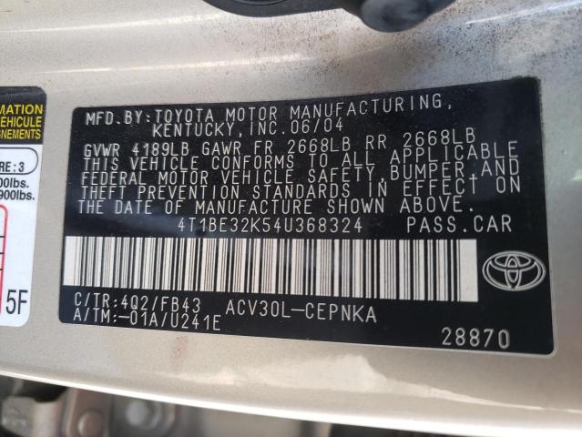 Photo 10 from auction – 2004 TOYOTA CAMRY LE with VIN 4T1BE32K54U368324