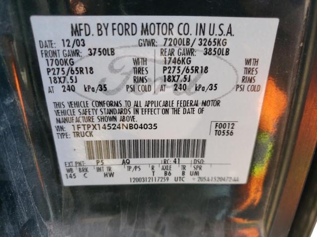 Foto 10 de la subasta – 2004 FORD F150 con VIN 1FTPX14524NB04035