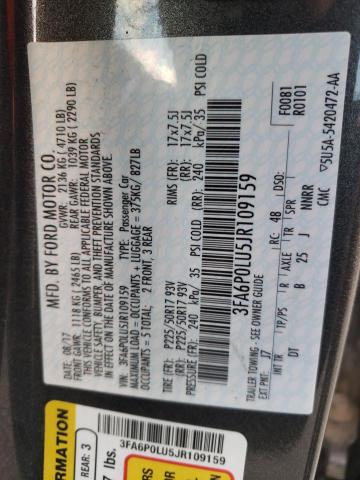 Photo 10 from auction – 2018 FORD FUSION SE with VIN 3FA6P0LU5JR109159