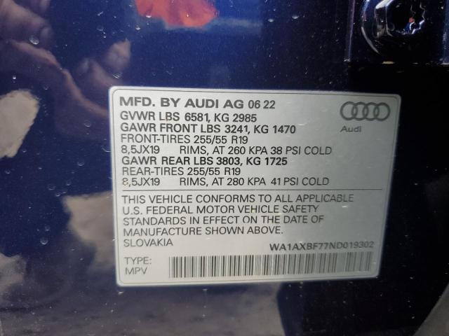 Photo 10 from auction – 2022 AUDI Q7 PREMIUM with VIN WA1AXBF77ND019302
