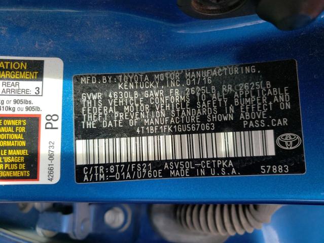 Photo 10 from auction – 2016 TOYOTA CAMRY LE with VIN 4T1BF1FK1GU567063