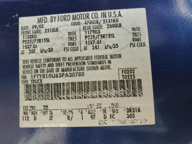 Photo 10 from auction – 2003 FORD RANGER with VIN 1FTYR10U63PA30780