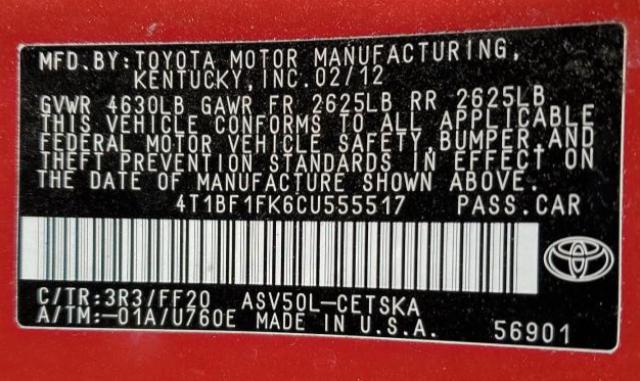 Zdjęcie 10 z aukcji – 2012 TOYOTA CAMRY BASE z VIN 4T1BF1FK6CU555517