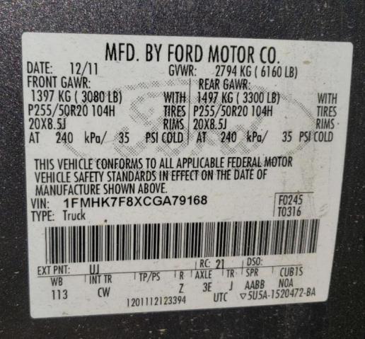 Photo 10 from auction – 2012 FORD EXPLORER L with VIN 1FMHK7F8XCGA79168