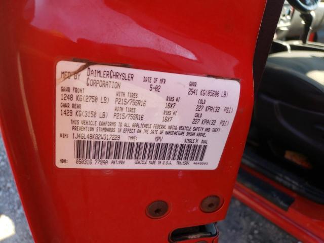 Photo 10 from auction – 2002 JEEP LIBERTY SP with VIN 1J4GL48K82W317229