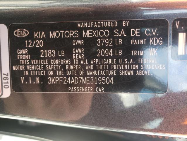 Photo 10 from auction – 2021 KIA FORTE FE with VIN 3KPF24AD7ME319504