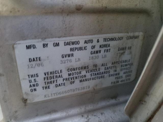 Photo 10 from auction – 2007 CHEVROLET AVEO BASE with VIN KL1TD66607B763819