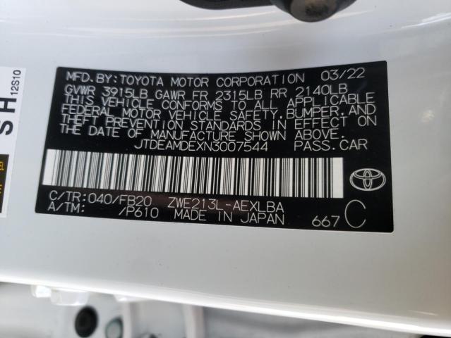 Photo 10 from auction – 2022 TOYOTA COROLLA LE with VIN JTDEAMDEXN3007544