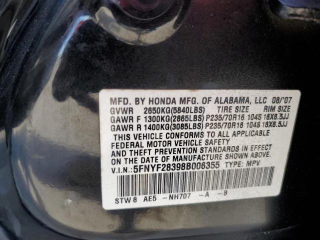Photo 10 from auction – 2008 HONDA PILOT SE with VIN 5FNYF28398B006355