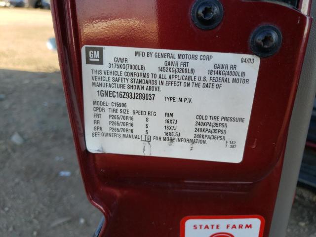 Photo 10 from auction – 2003 CHEVROLET SUBURAN with VIN 1GNEC16Z93J289037
