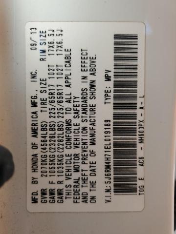 Photo 10 from auction – 2014 HONDA CR-V EXL with VIN 5J6RM4H71EL019189