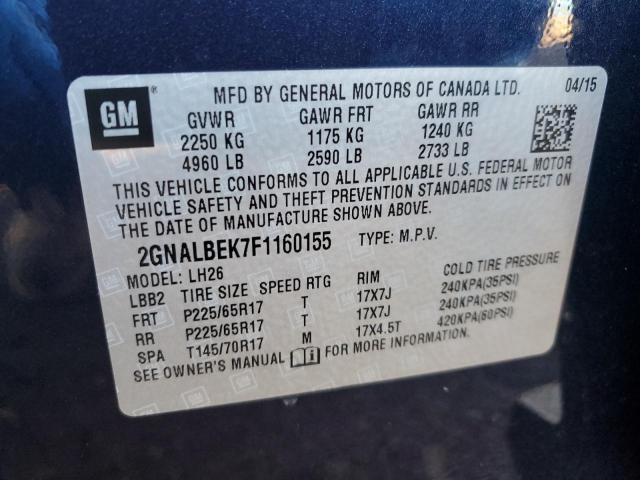 Photo 10 from auction – 2015 CHEVROLET EQUINOX LT with VIN 2GNALBEK7F1160155
