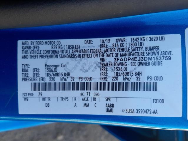 Photo 10 from auction – 2013 FORD FIESTA SE with VIN 3FADP4EJ3DM153759