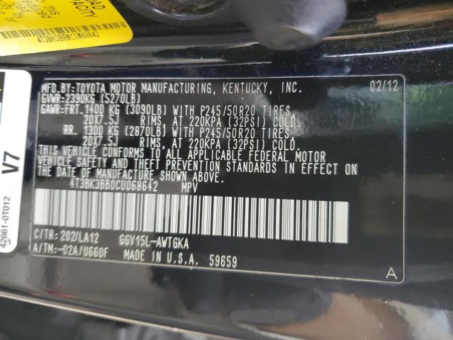 Photo 10 from auction – 2012 TOYOTA VENZA LE with VIN 4T3BK3BB0CU068642